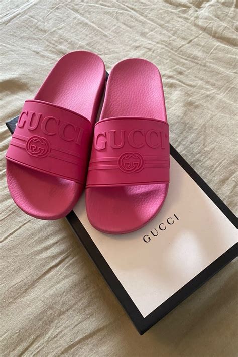 gucci pink slides rubber|hot pink gucci slides.